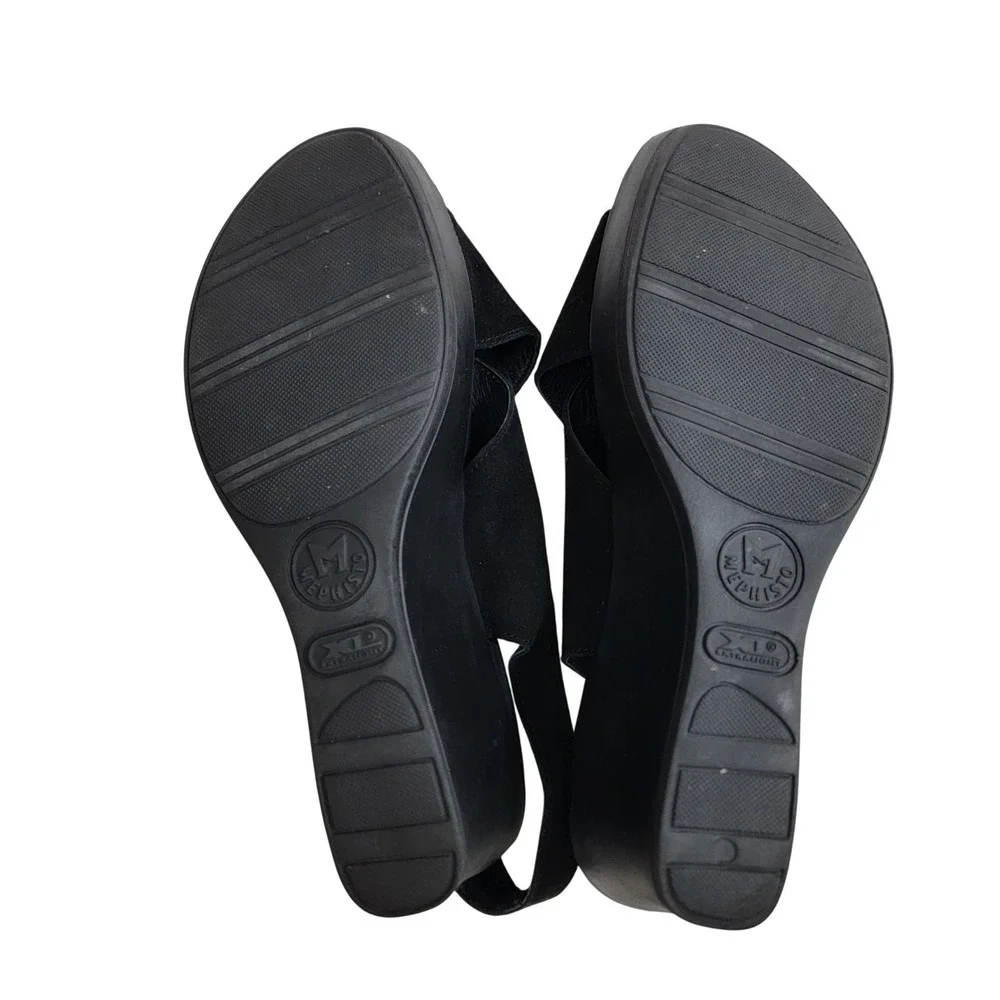 Mephisto Air-Relax‎ Black Suede Wedge Criss Cross Sandals 37 Portugal Slingback